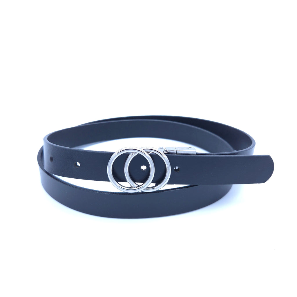 Women's Black Buffalo Leather Belts - 25 mm