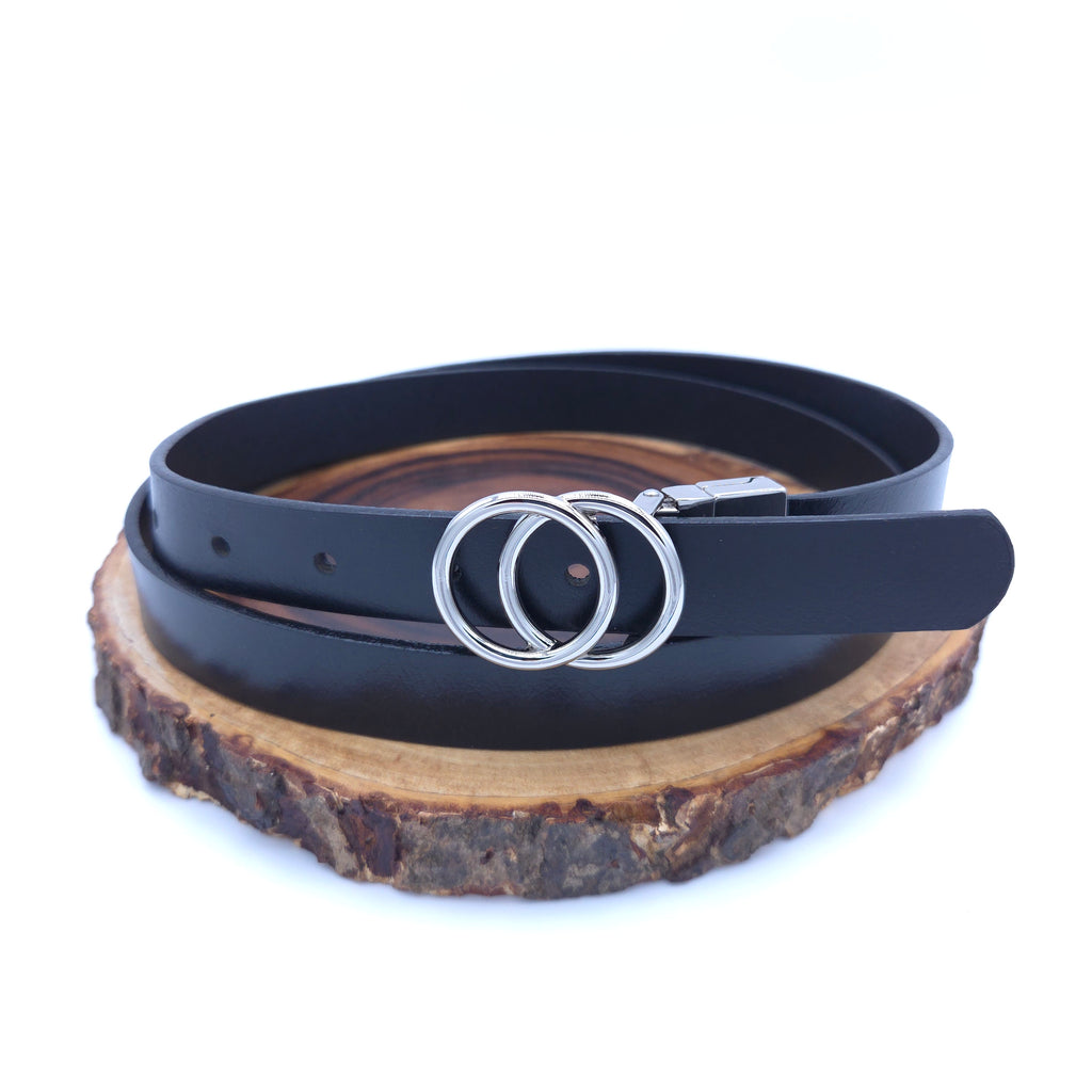 Women's Black Buffalo Leather Belts - 25 mm
