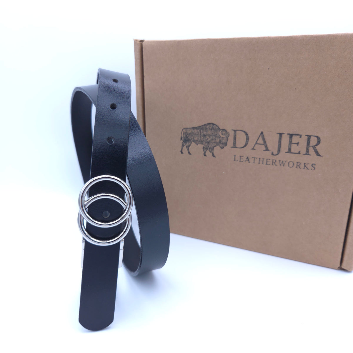 Women's Black Buffalo Leather Belts - 25 mm
