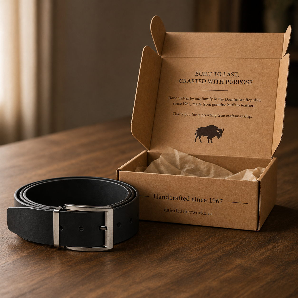 Men’s Black Genuine Buffalo Leather Belt - 40 mm