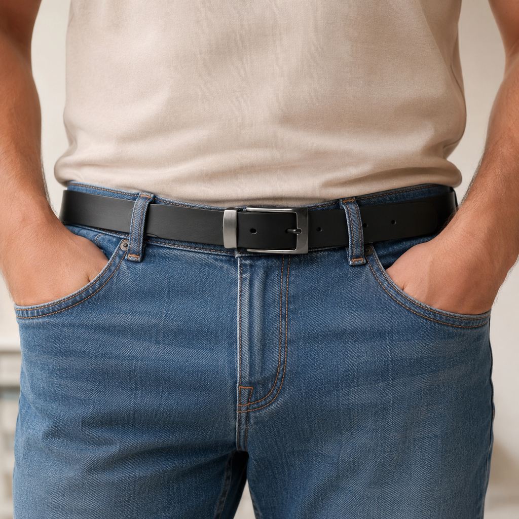 Men’s Black Buffalo Leather Belt - 35 mm