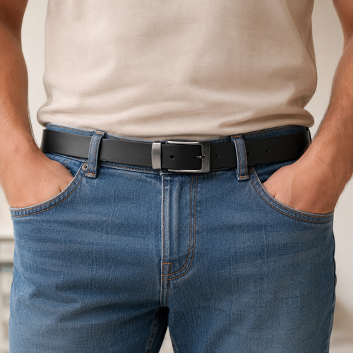 Men’s Black Buffalo Leather Belt - 35 mm