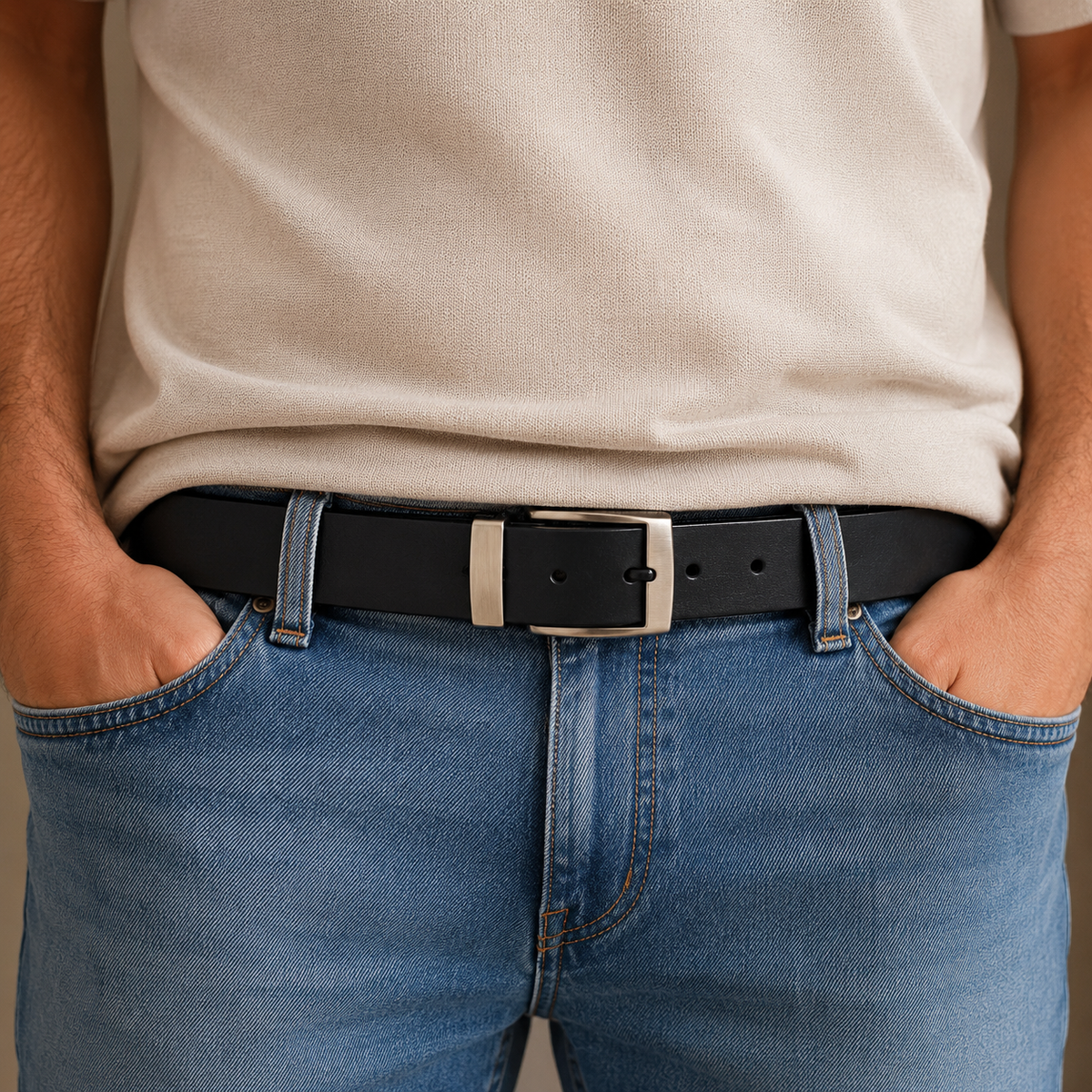 Men’s Black Buffalo Leather Belt - 40 mm